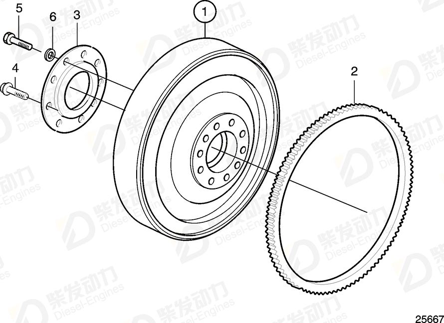 volvo penta Flywheel 21665097 Drawing
